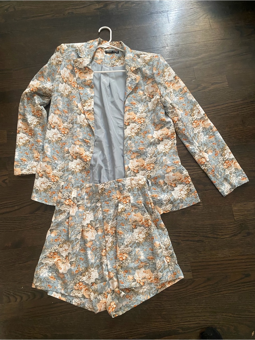 SHEIN Light Blue Floral Blazer & Shorts Set